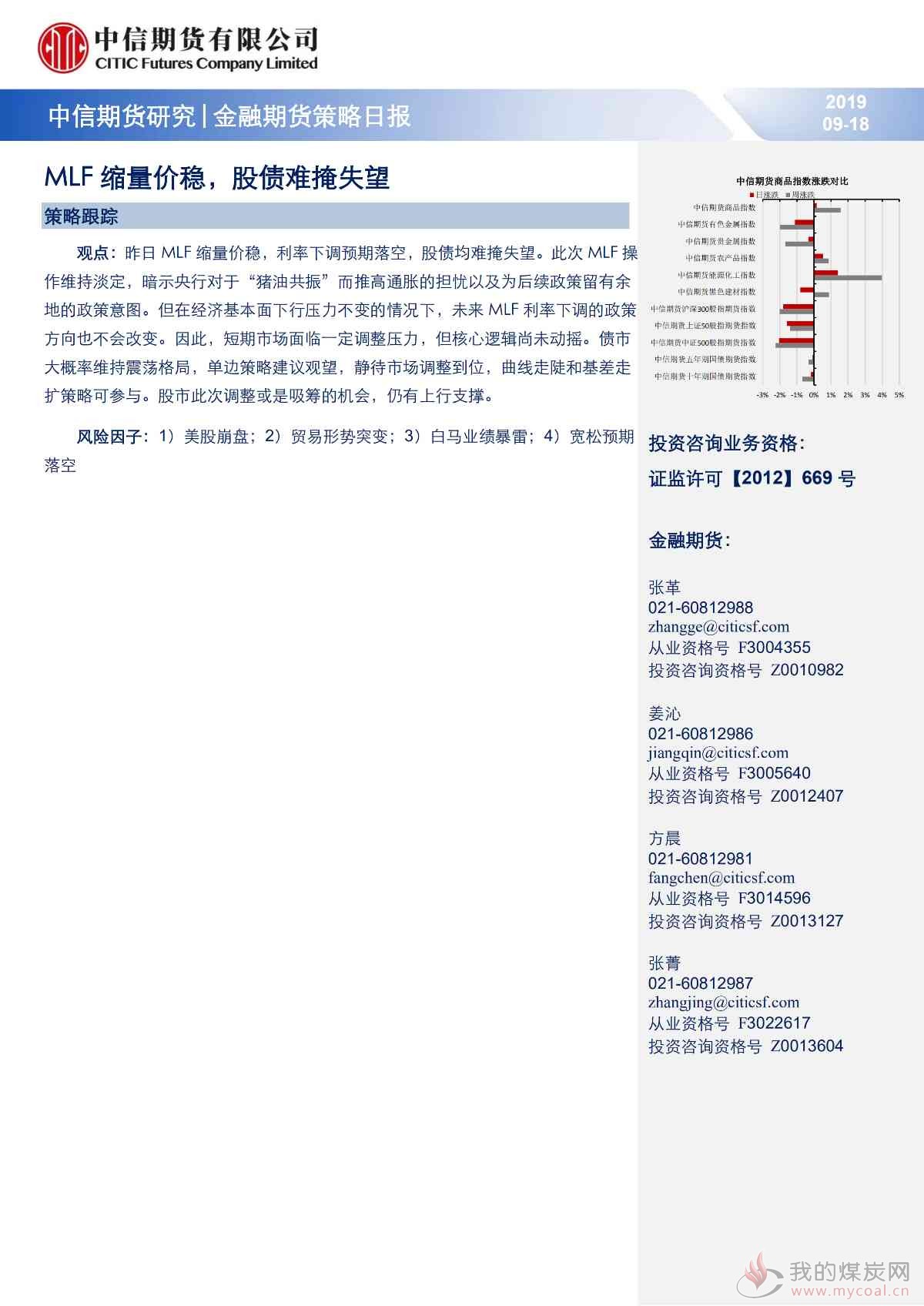 【中信期货金融】MLF缩量价稳，股债难掩失望——日报20190918_00