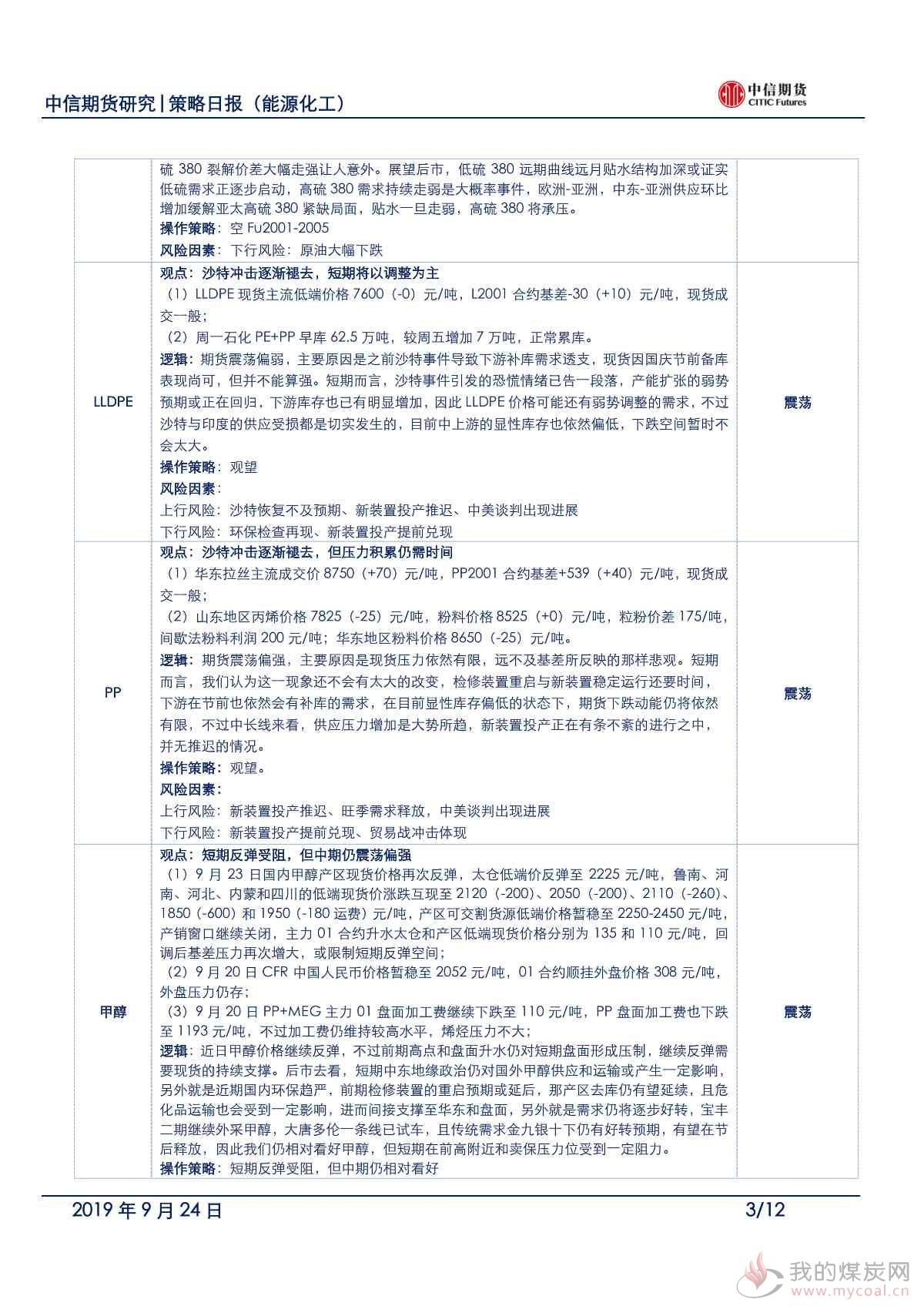 【中信期货能化】环保趋严叠加节前备货，短期能化不悲观——日报20190924_02