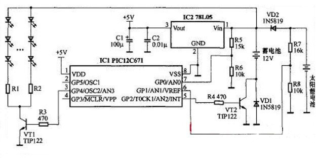 新颖的太阳能led灯控制器电路图