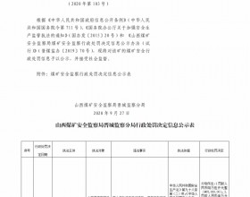  山西煤矿安全监察局晋城监察分局行政处罚决定信息公示公告（2020）第103号（2020年9月27日）
