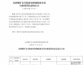  山西煤矿安全监察局晋城监察分局行政处罚决定信息公示公告（2020）第125号（2020年11月23日）