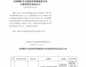  山西煤矿安全监察局晋城监察分局行政处罚决定信息公示公告（2020）第124号（2020年11月23日）