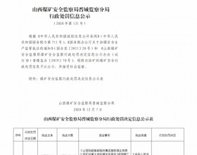 山西煤矿安全监察局晋城监察分局行政处罚决定信息公示公告（2020）第131号（2020年12月7日）