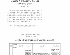  山西煤矿安全监察局晋城监察分局行政处罚决定信息公示公告（2020）第132号（2020年12月7日）