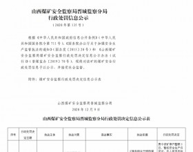  山西煤矿安全监察局晋城监察分局行政处罚决定信息公示公告（2020）第135号（2020年12月9日）