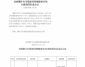  山西煤矿安全监察局晋城监察分局行政处罚决定信息公示公告（2020）第136号（2020年12月15日）