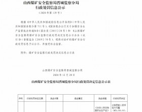  山西煤矿安全监察局晋城监察分局行政处罚决定信息公示公告（2020）第139号（2020年12月28日）