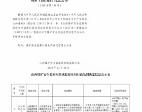 山西煤矿安全监察局晋城监察分局行政处罚决定信息公示公告（2020）第141号（2020年12月28日）