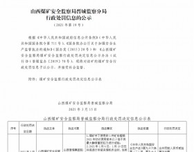  山西煤矿安全监察局晋城监察分局行政处罚决定信息公示公告（2021）第19号（2021年3月15日）