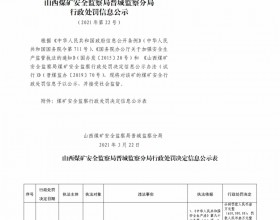  山西煤矿安全监察局晋城监察分局行政处罚决定信息公示公告（2021）第22号（2021年3月22日）