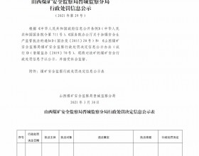  山西煤矿安全监察局晋城监察分局行政处罚决定信息公示公告（2021）第29号（2021年3月30日）