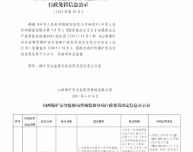  山西煤矿安全监察局晋城监察分局行政处罚决定信息公示公告（2021）第32号（2021年4月9日）