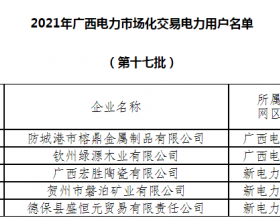  广西公示拟列入2021年电力市场交易电力用户准入名单（第十七