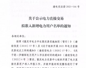  重庆公示电力直接交易拟准入新增电力用户名单（2021-166