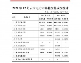  云南电力市场化交易快报（2021年12月）