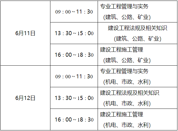 二级建造师考试安排