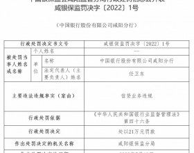 中国银行咸阳分行被罚