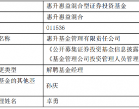 卓勇离任惠升惠益混合