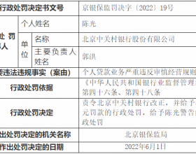 中关村银行违法被罚 