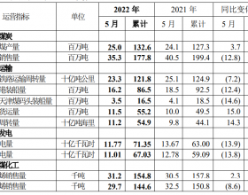 中国神华2022年5月份