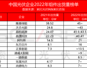  2022年中国光伏企业组件出货量Top10一览